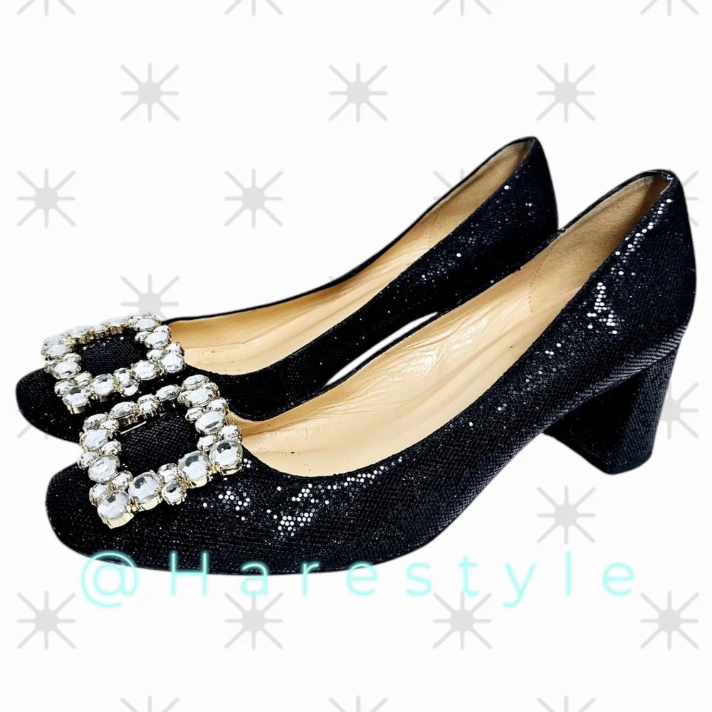 Kate Spade black sparkle krysta pumps 2" heel 7.5